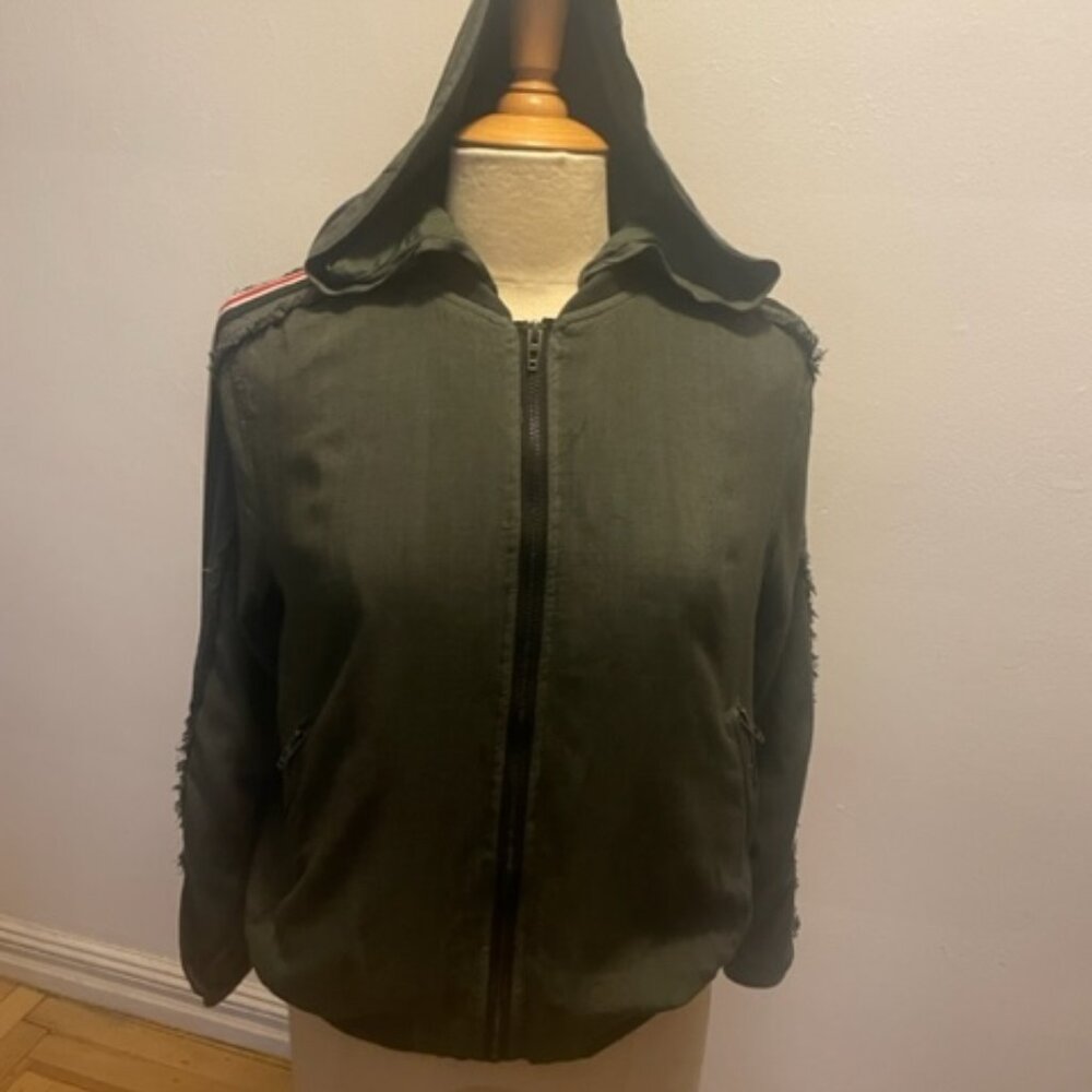 Vintage Havana hooded baseball jacket in slate green